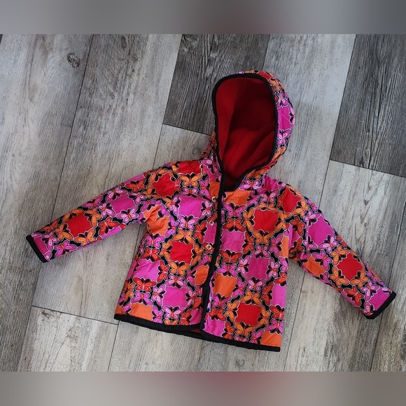 Louise Beland Toddler Girls Couture Mini Red/Pink Fleece Hooded Jacket - Picture 6 of 10